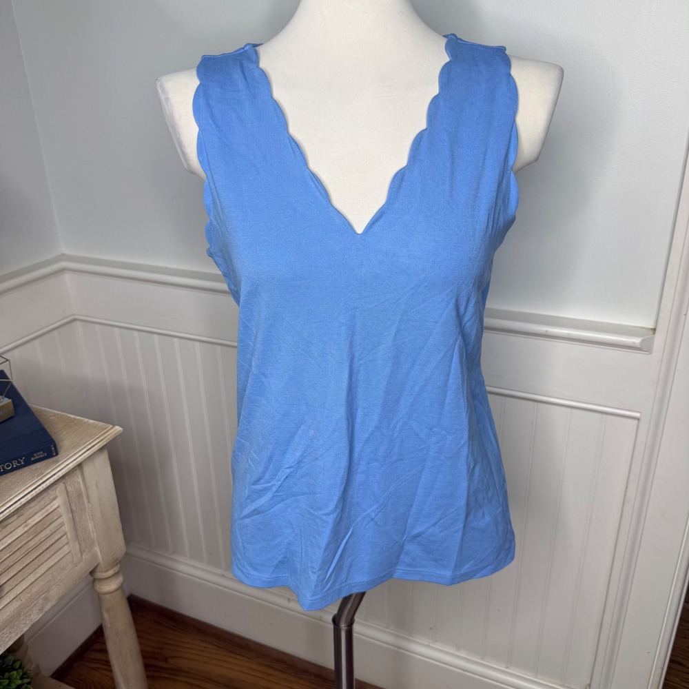 Ann Taylor Factory Womens Light Blue Scalloped V-Neck Sleeveless Tank Top NWT S